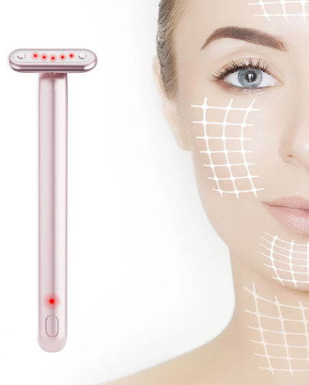 Woman applying the GlowLift device to her face for enhanced skin radiance.